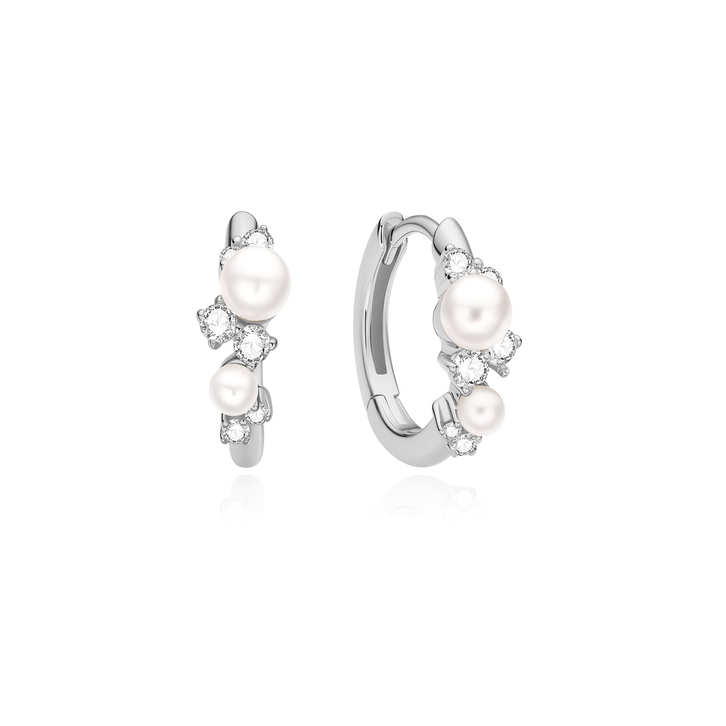 Ania Haie Silver Shell Pearl Cluster Huggie Hoop Earrings