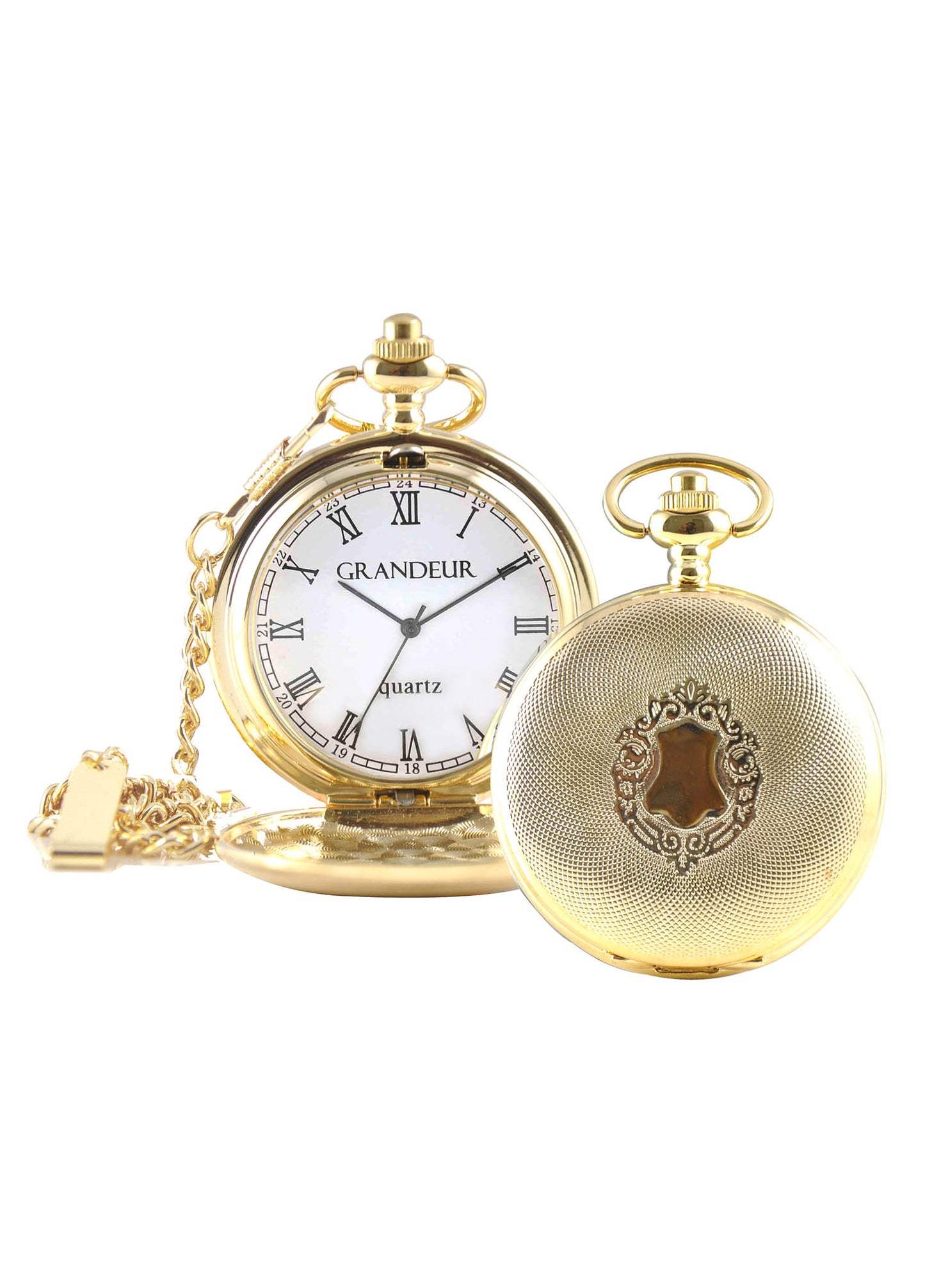 Grandeur Quartz Roman Numerals Pocket Watch - Gold Tone