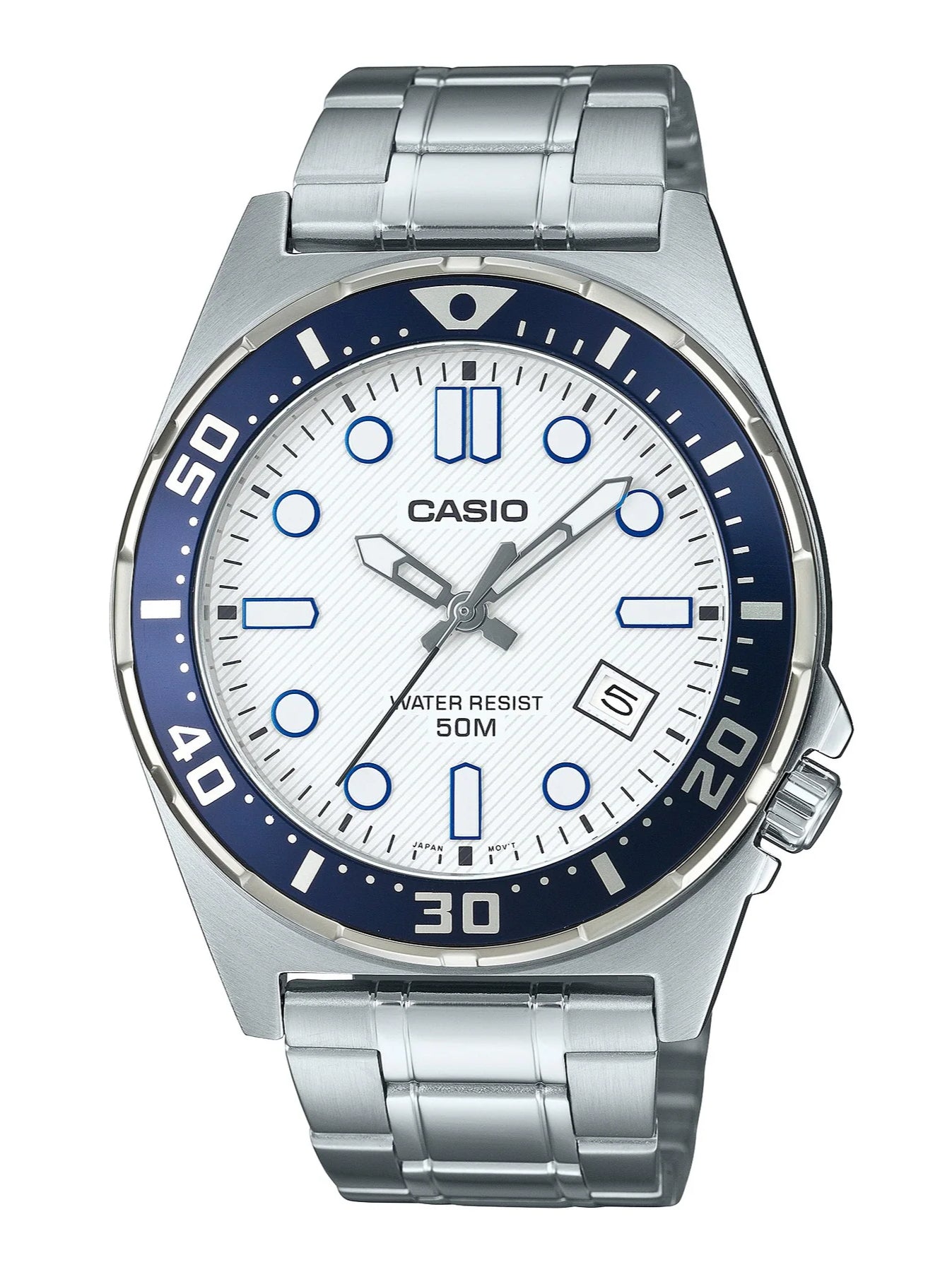 Casio 100M WR Navy Bezel Watch MTD-135D-7A Grey