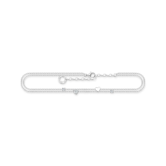 THOMAS SABO Anklet with hearts and white stones silver