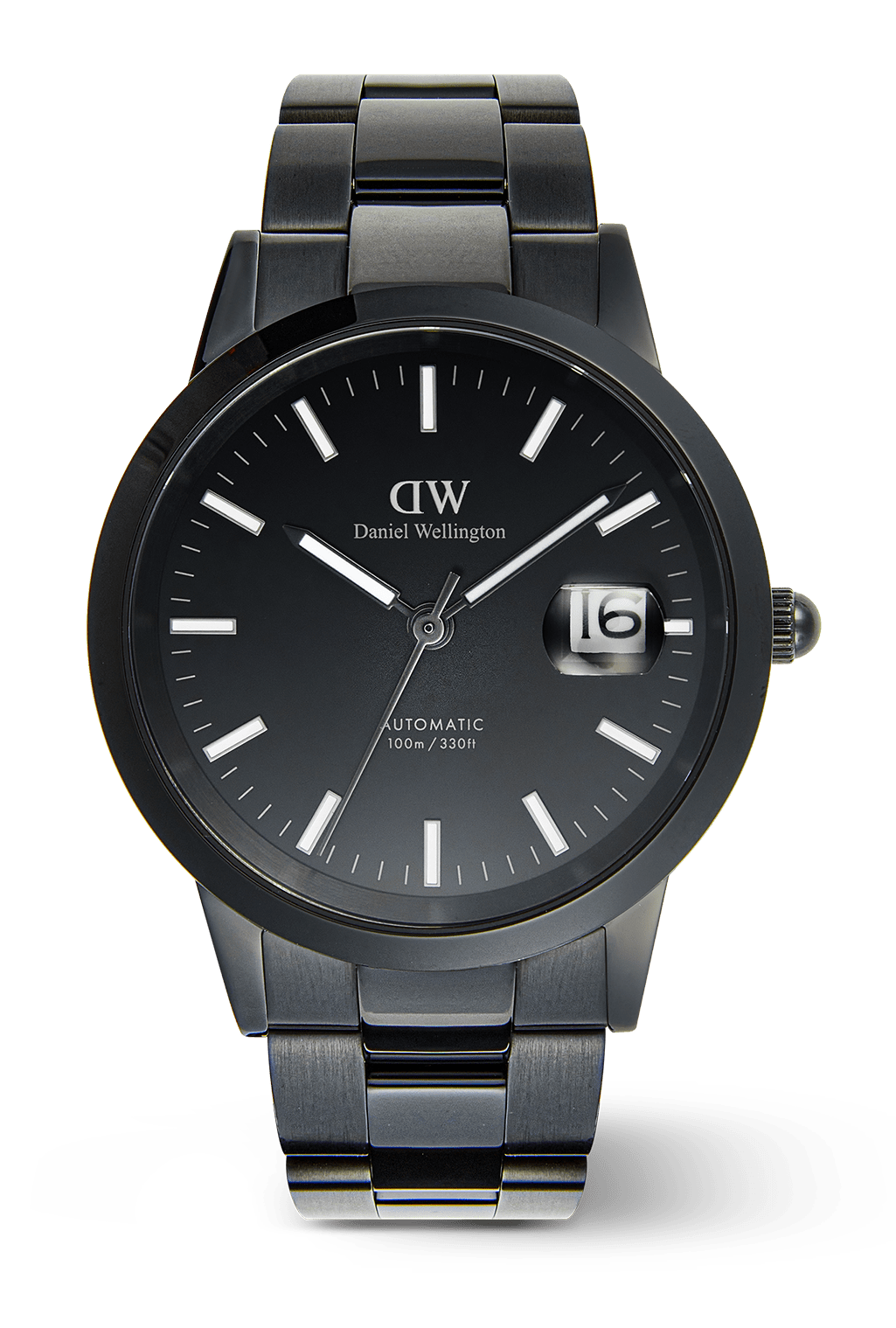 Black watch with silver bracelet on a transparent background