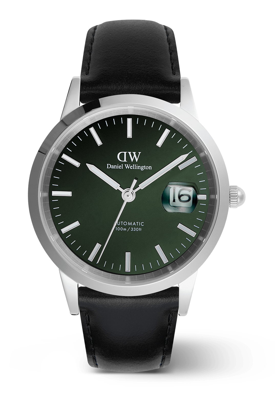 Black watch with silver case on a transparent background
