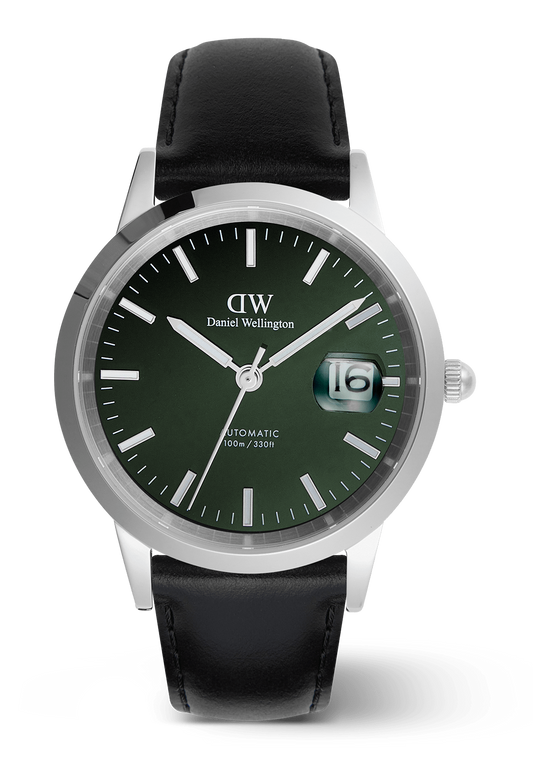 Black watch with silver case on a transparent background