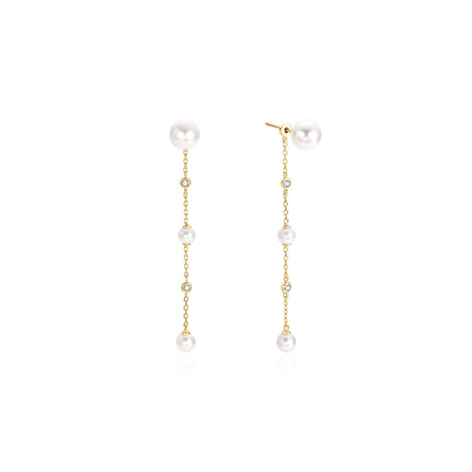 Ania Haie Gold Cascade Shell Pearl Station Drop Stud Earrings