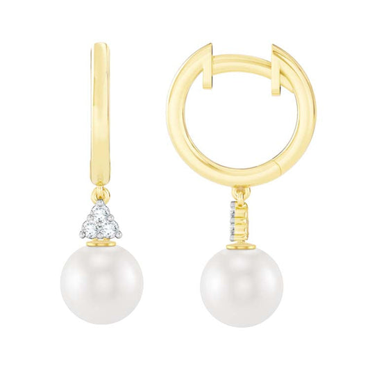 0.06ct Lab Grown Diamond Freshwater Pearl Earrings in 9K Yellow Gold
