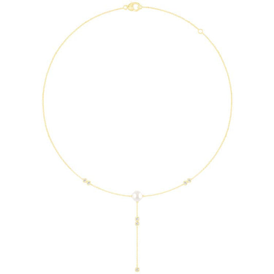 0.15ct Lab Grown Diamond Freshwater Pearl Necklace in 9K Yellow Gold