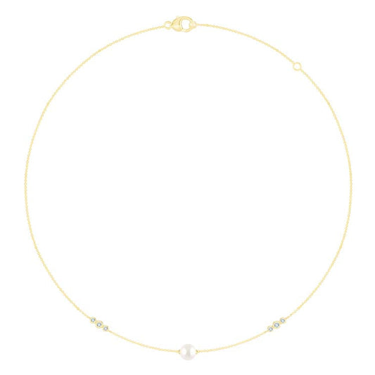 0.11ct Lab Grown Diamond Freshwater Pearl Necklace in 9K Yellow Gold