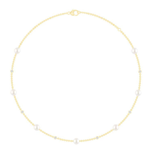 0.21ct Lab Grown Diamond Freshwater Pearl Necklace in 9K Yellow Gold
