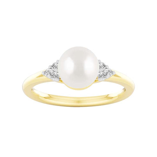 0.1ct Lab Grown Diamond Freshwater Pearl Ring in 9K Yellow Gold