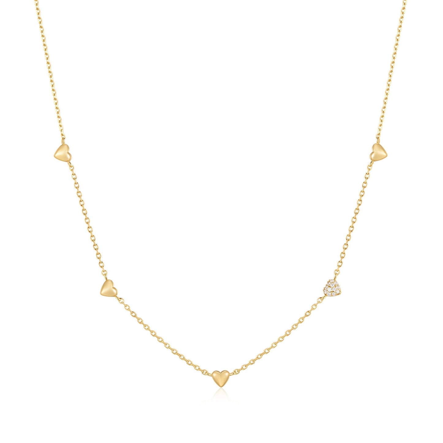 Ania Haie Gold Pave Puffed Heart Station Necklace