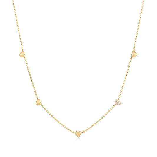 Ania Haie Gold Pave Puffed Heart Station Necklace