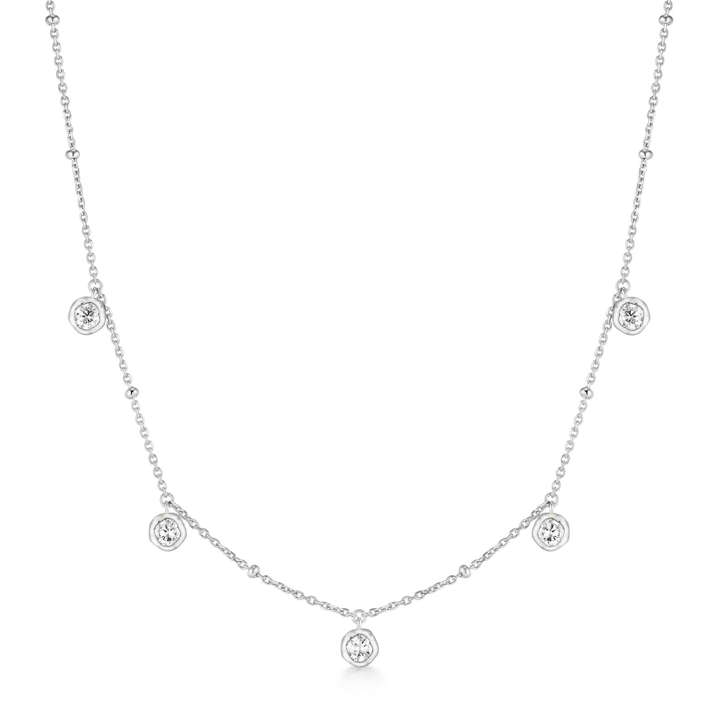 Ania Haie Silver Molten Bezel-Set Droplet Station Necklace
