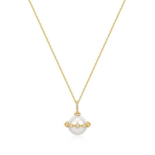 Ania Haie Gold Shell Pearl Halo Evil-Eye Necklace