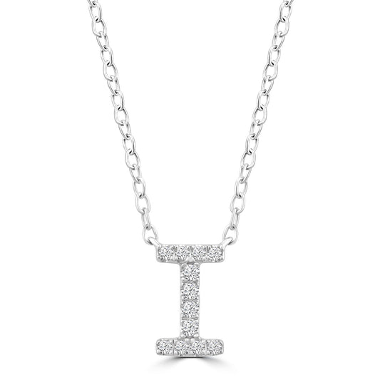 Initial 'I' Necklace with 0.06ct Diamonds in 9K White Gold
