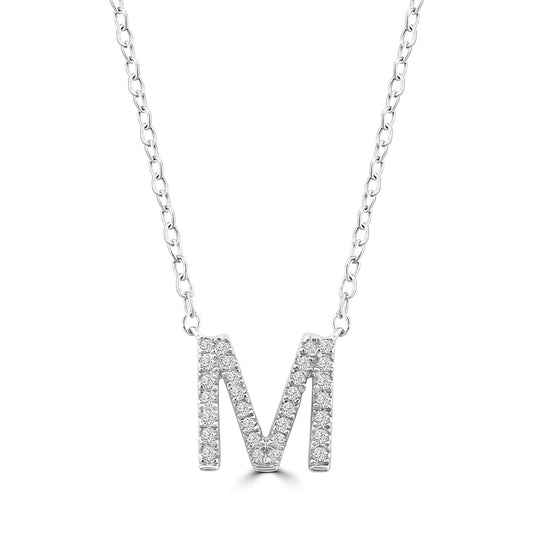 Initial 'M' Necklace with 0.09ct Diamonds in 9K White Gold