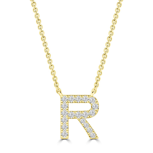 Initial 'R' Necklace wth 0.09ct Diamonds in 9K Yellow Gold - PF-6280-Y