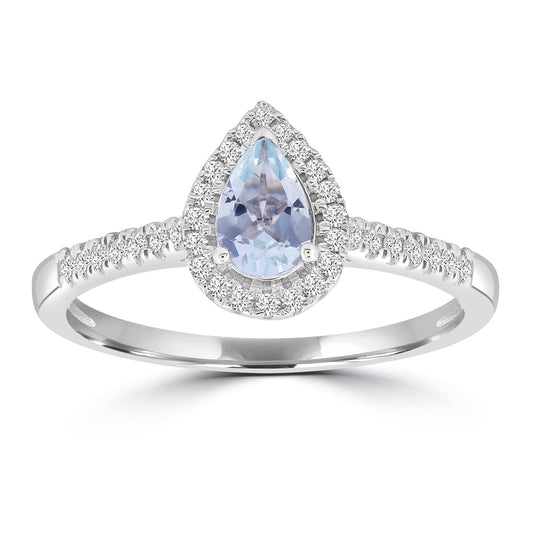 Aquamarine Ring with 0.15ct Diamonds in 9K White Gold