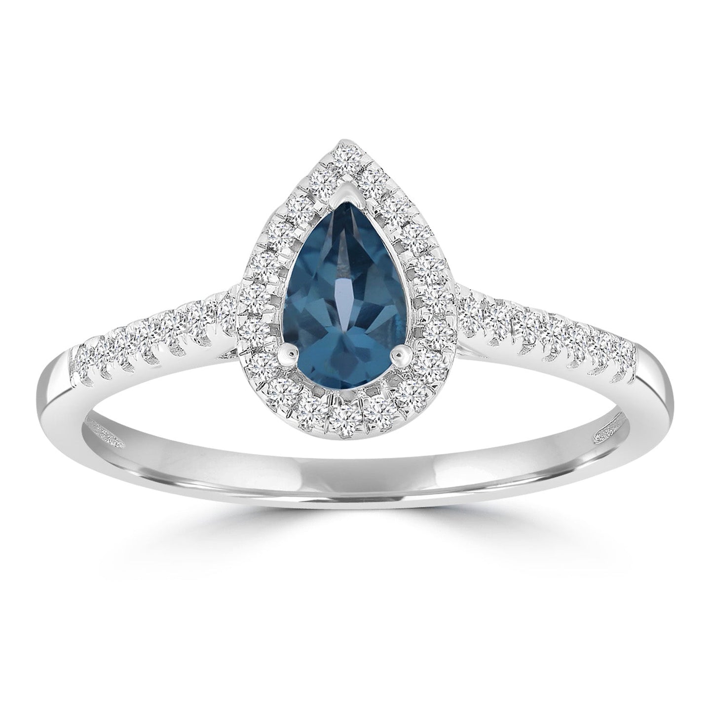 Diamond London Blue Topaz Ring with 0.15ct Diamonds in 9K White Gold