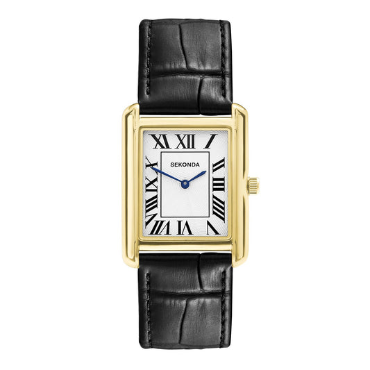 Sekonda Mens Clement Guilloche Dial Black Leather 28x37mm Watch