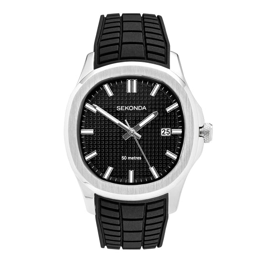 Sekonda Mens Octaire Black Dial Black Rubber 40mm Watch