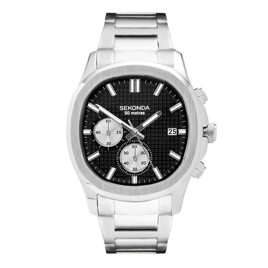 Sekonda Mens Octaire Black Dial Stainless Steel Bracelet 40mm Watch