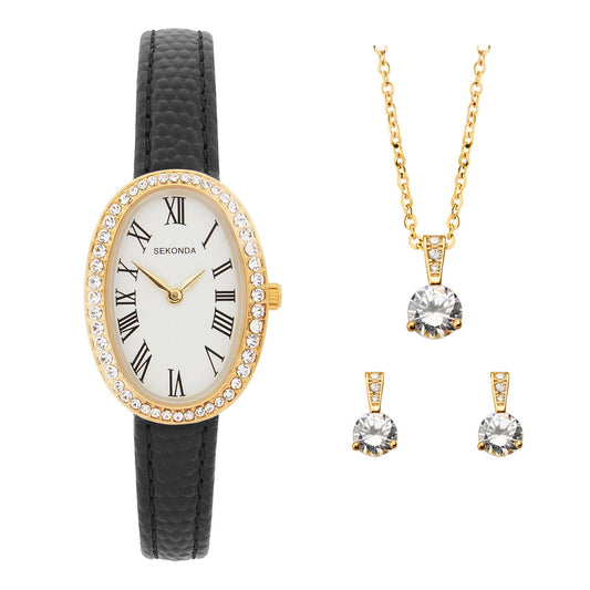 Sekonda Bellamy Crystal White Dial 23mm Womens Watch Gift Set Black