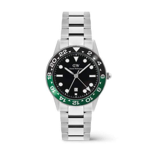 Daniel Wellington Iconic GMT Link Black Green Ceramic Bezel Silver