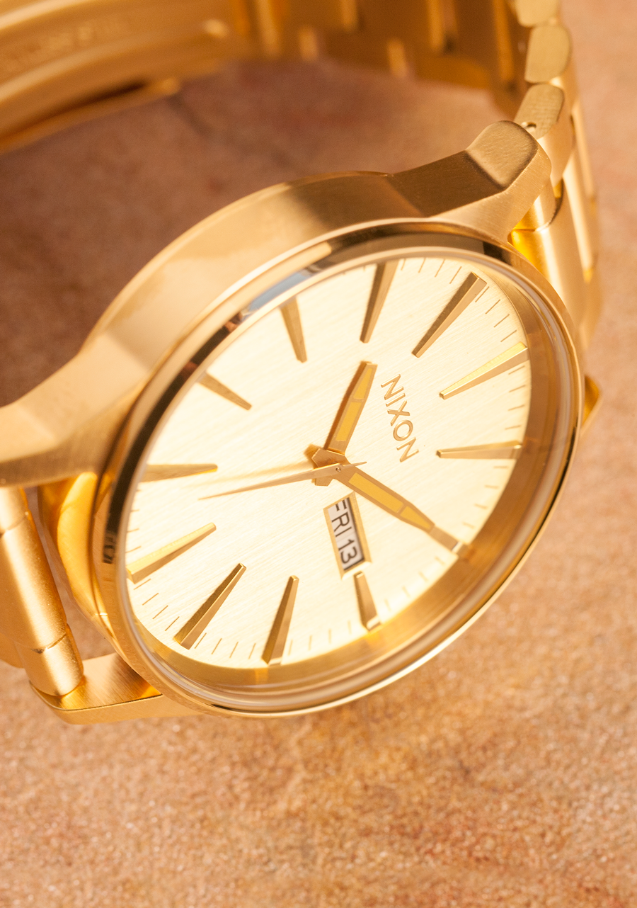 Nixon Mens Sentry SS Stainless Steel Watch All Gold