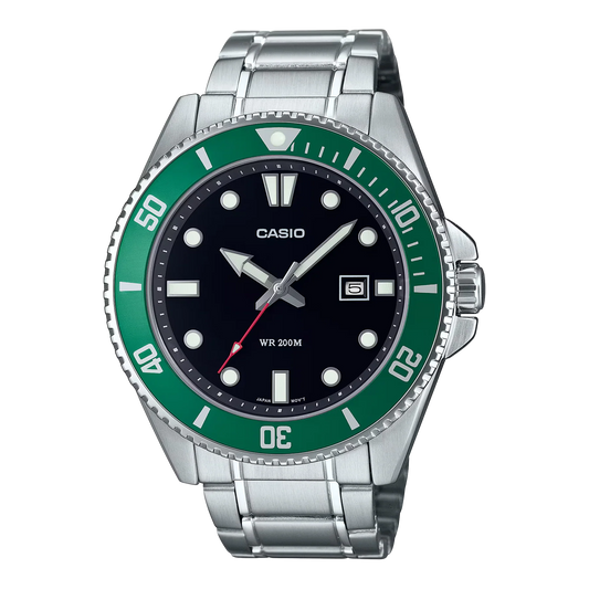 Casio 200M WR Rotating Bezel Watch MDV107D-3A Black/Silver/Green