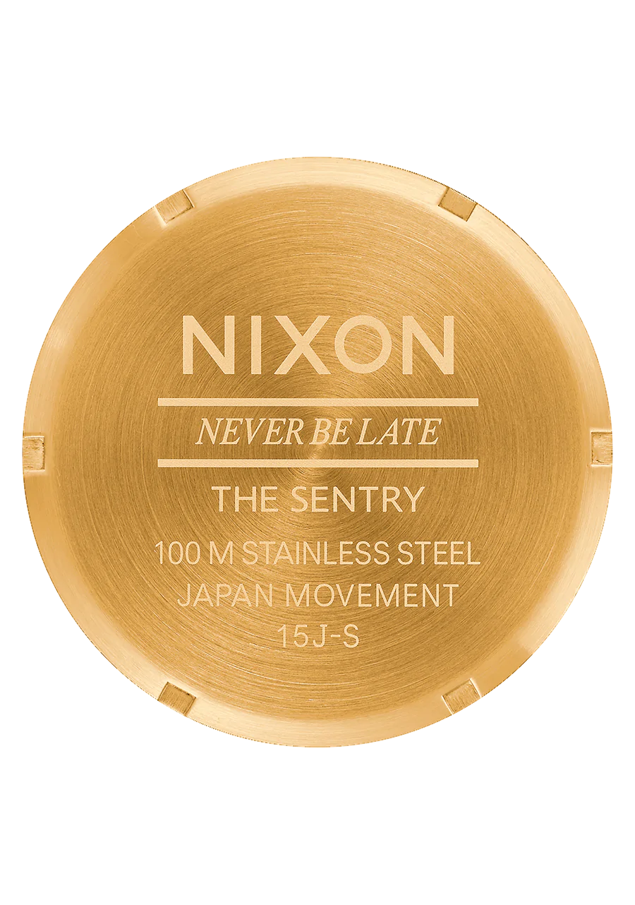 Nixon Mens Sentry Leather Watch Gold/Black Dial/Brown Leather
