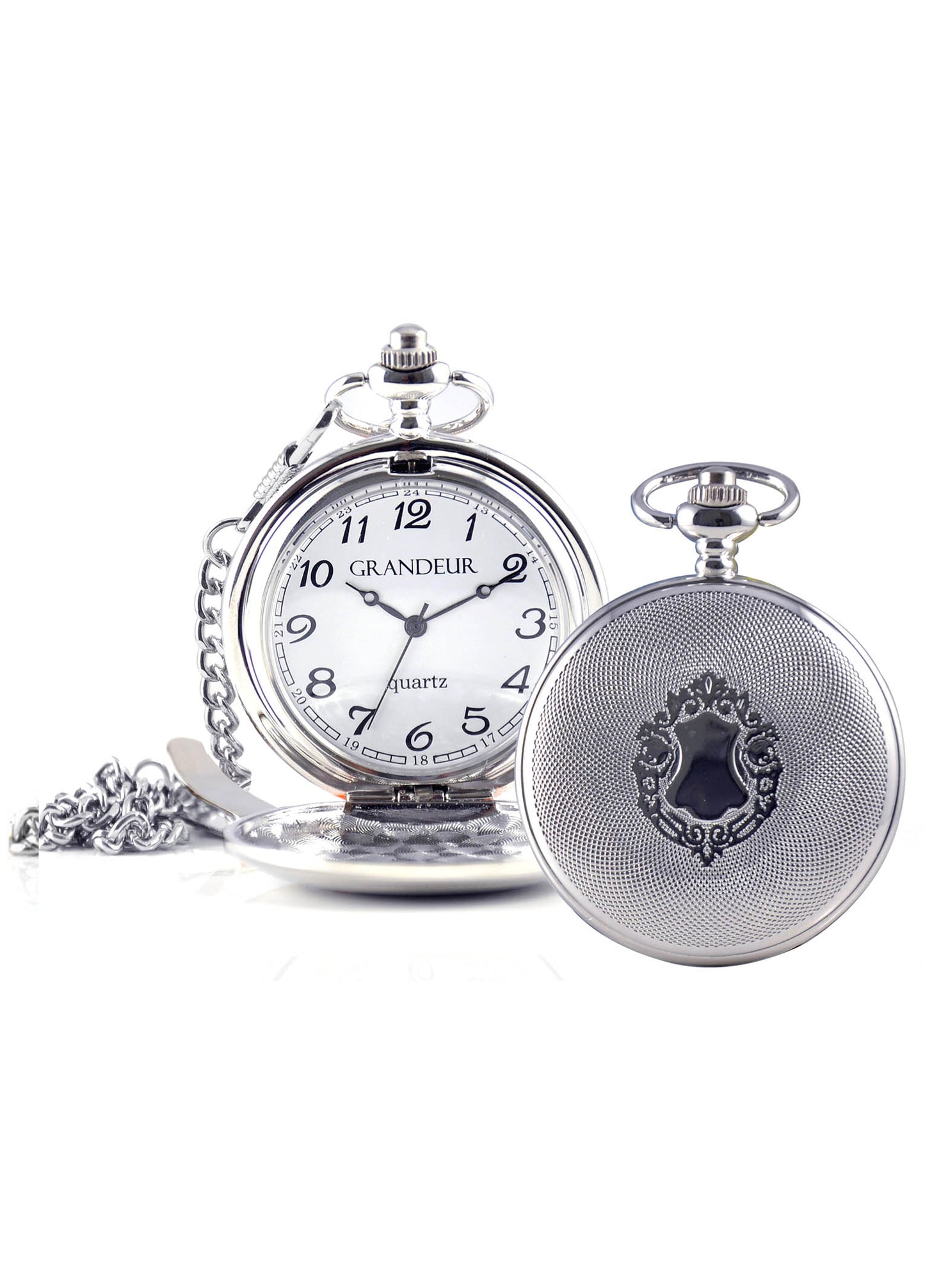 Grandeur Quartz Arabic Numbers Pocket Watch - Silver Tone