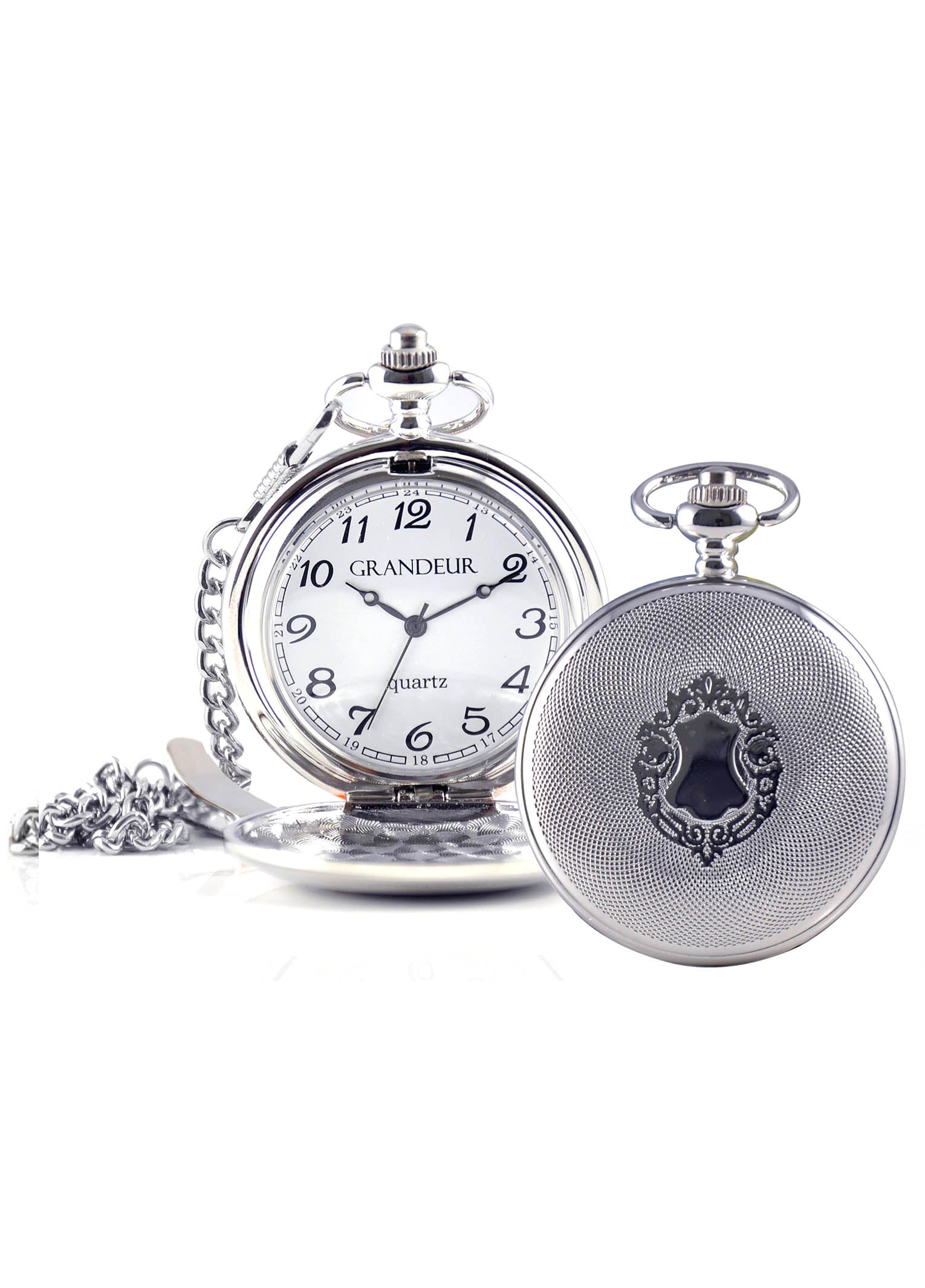 Grandeur Quartz Arabic Numbers Pocket Watch - Silver Tone