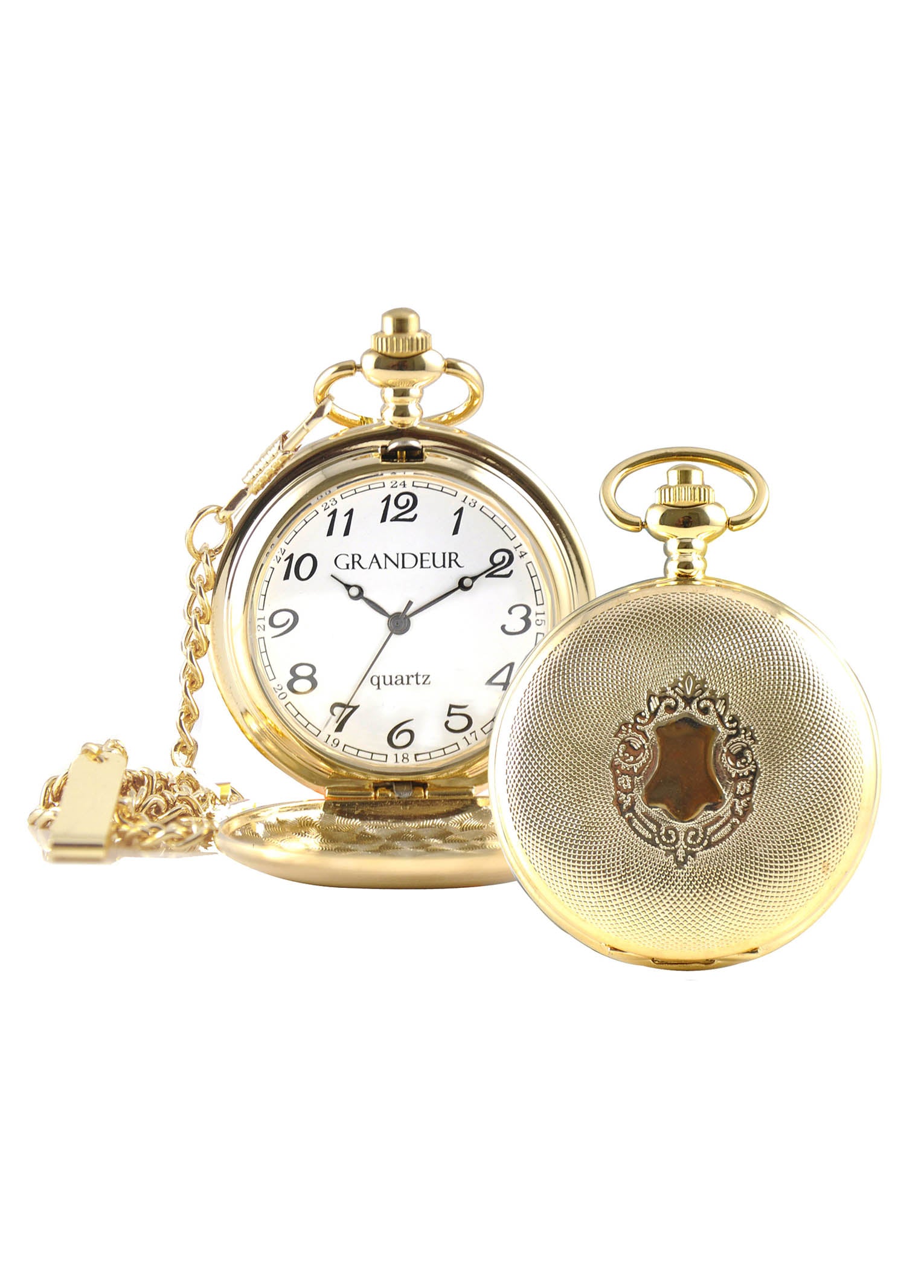 Grandeur Quartz Arabic Numbers Pocket Watch - Gold Tone