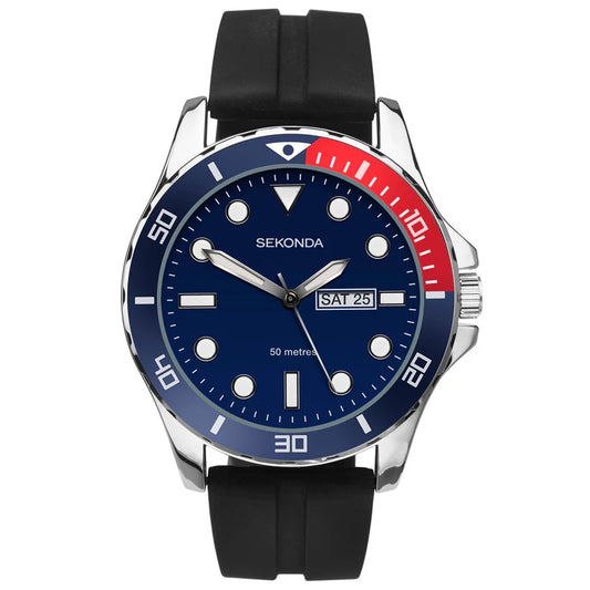 Sekonda Men's Watch | Blue Dial Black Rubber Strap 50m SK1580