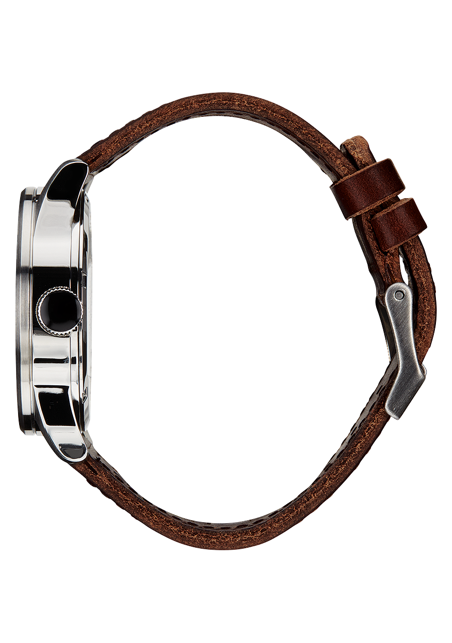 Nixon Mens Sentry Leather Watch Silver / Blue Dial / Brown Leather