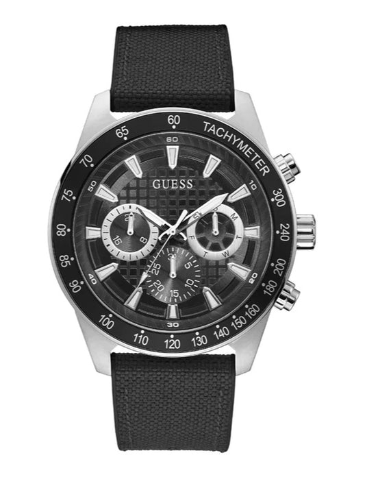 Guess Mens Magnitude Black Stainless Steel Analog Watch GW0206G1 Black/Silver