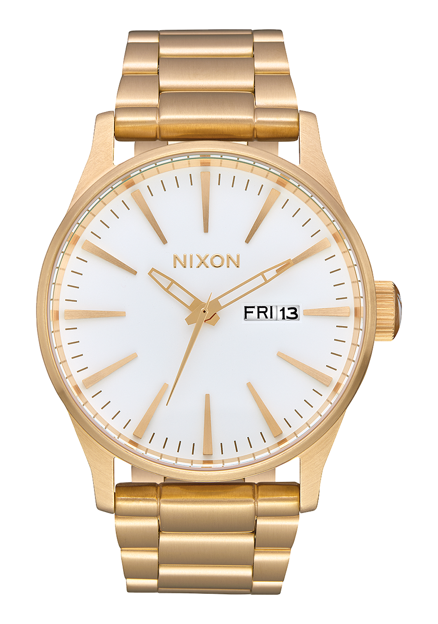 Nixon Mens Sentry SS Stainless Steel Watch Gold / White