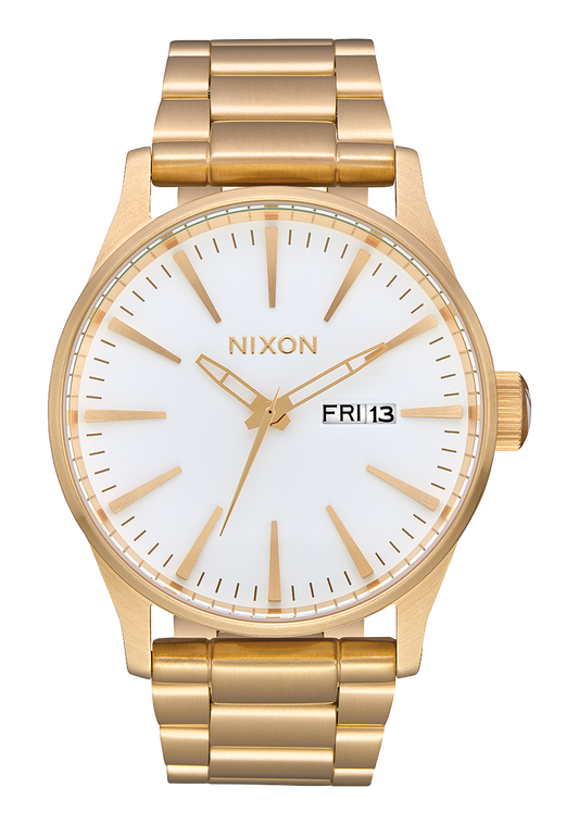 Nixon Mens Sentry SS Stainless Steel Watch Gold / White