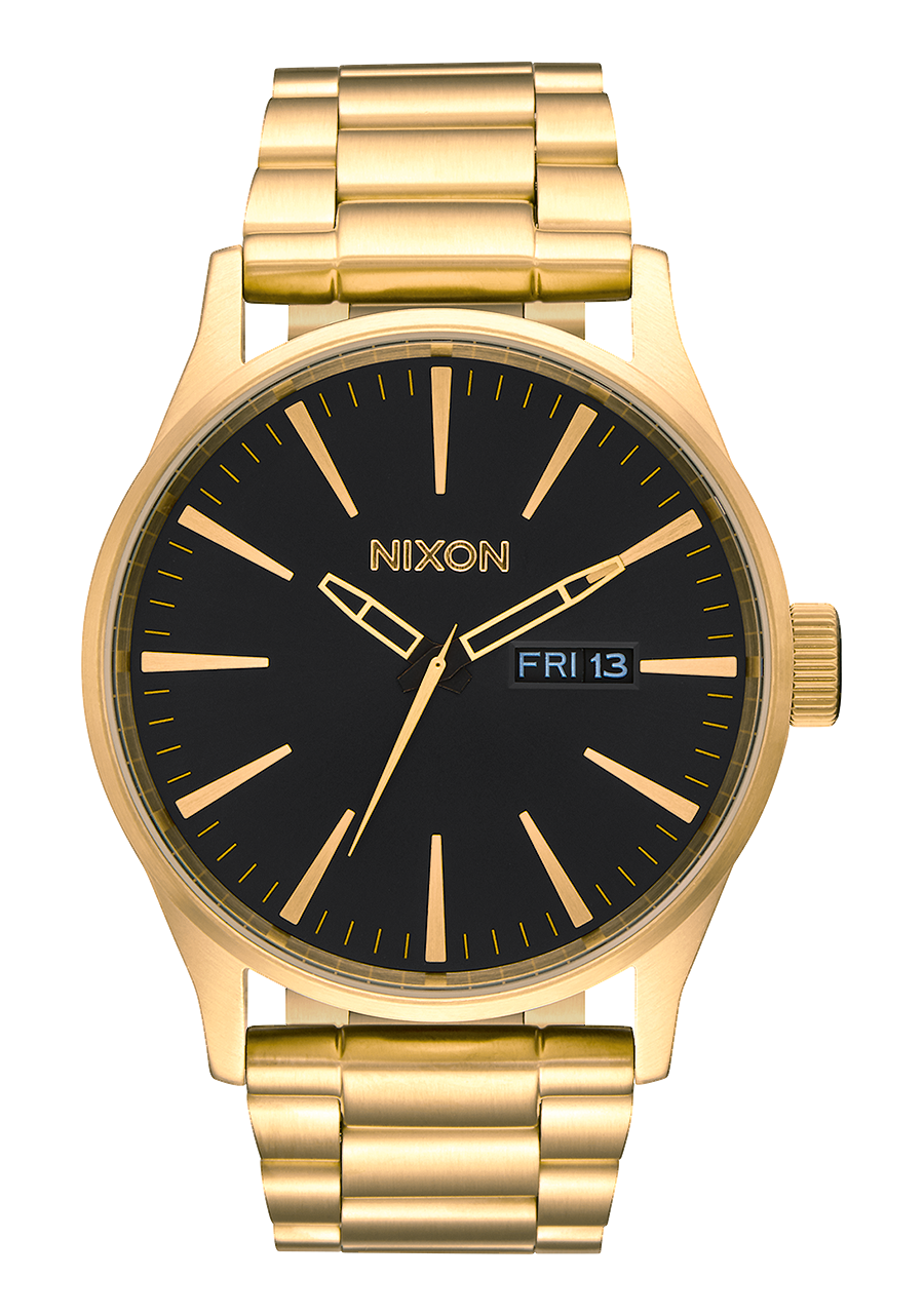 Nixon Mens Sentry SS Stainless Steel Watch Black/Gold