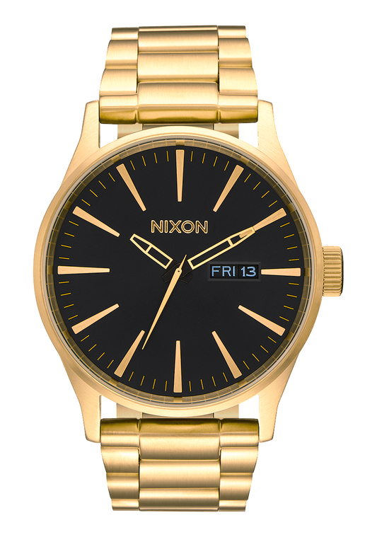 Nixon Mens Sentry SS Stainless Steel Watch Black/Gold