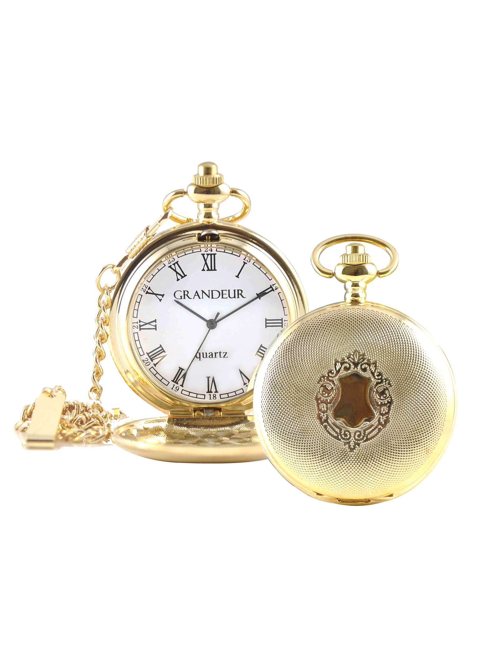 Grandeur Quartz Roman Numerals Pocket Watch - Gold Tone