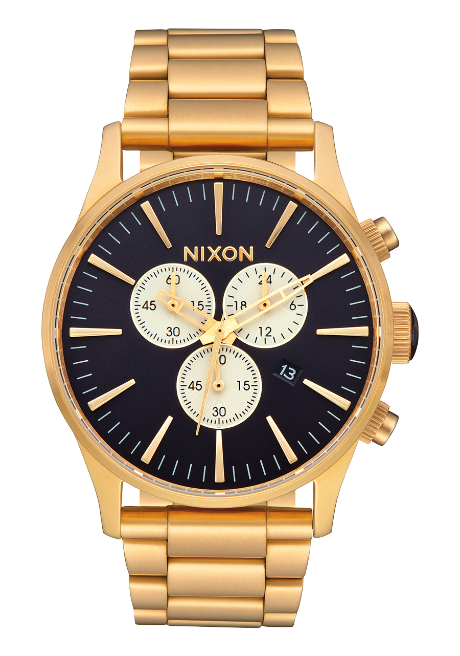 Nixon Mens Sentry Chrono Stainless Steel Watch Gold / Indigo