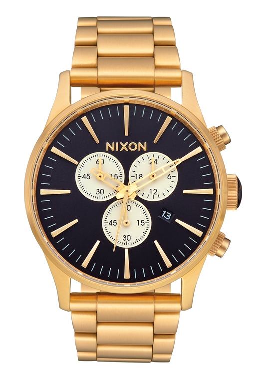 Nixon Mens Sentry Chrono Stainless Steel Watch Gold / Indigo