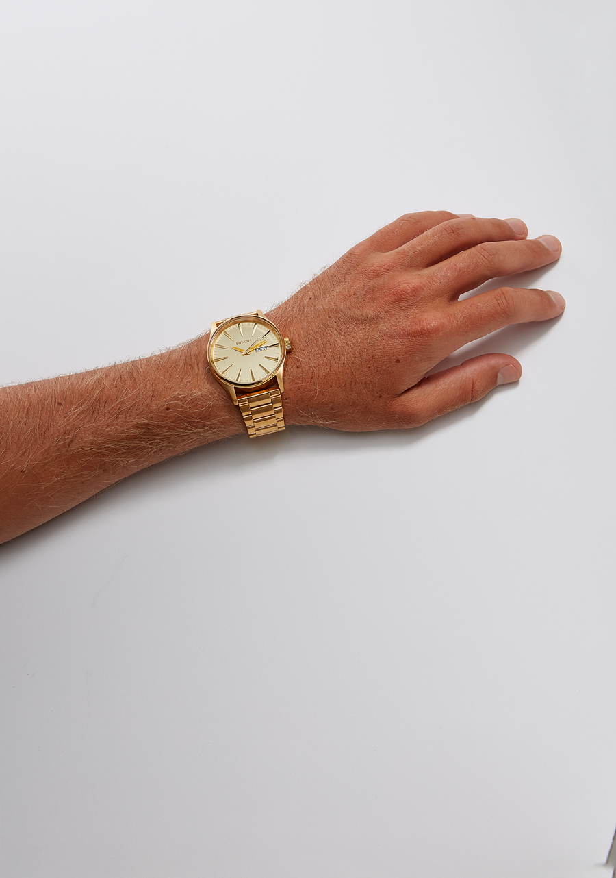Nixon Mens Sentry SS Stainless Steel Watch All Gold