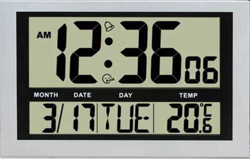 Jumbo LCD Calendar Wall Clock - Black/Silver