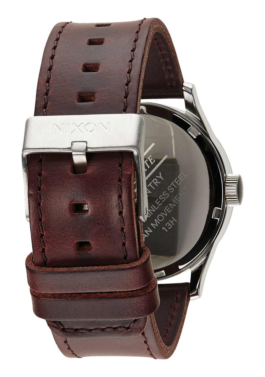 Nixon Mens Sentry Leather Watch Silver / Blue Dial / Brown Leather