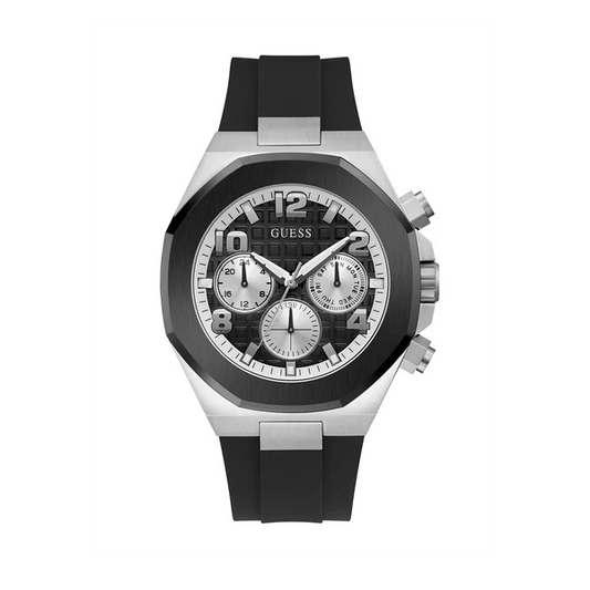 Guess Mens Empire Black Stainless Steel Silicone Analog Watch GW0583G1 Black