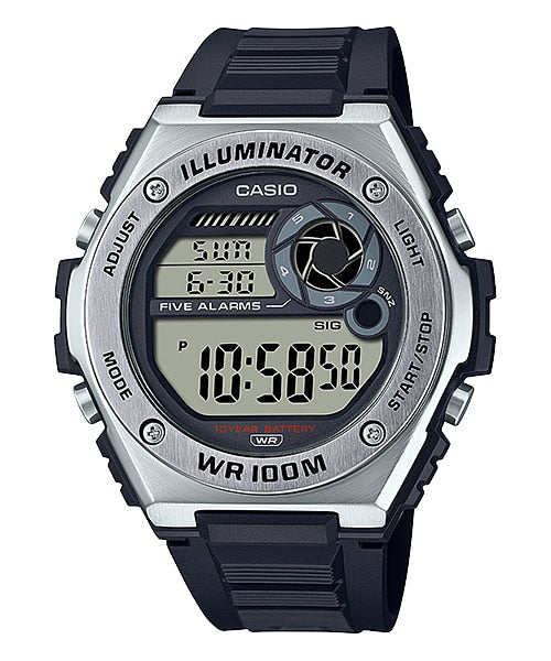 Casio Mens Digital 100M Watch MWD-100H-1A Black/Silver