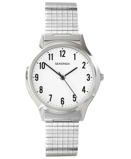 Sekonda Mens Silver White Dial Expander Quartz Watch 36mm SK3751