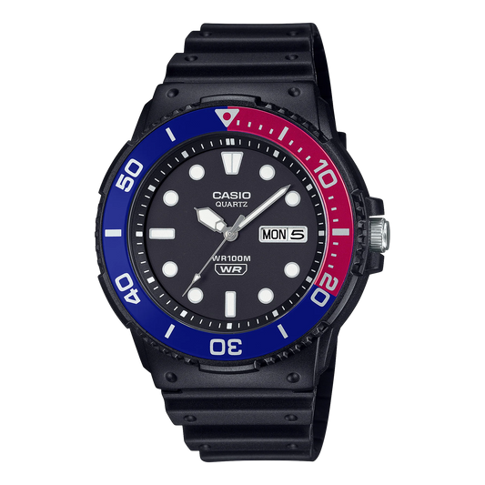 Casio 100M WR Rotating Bezel Watch MRW230H-1E2 Black/Red/Blue